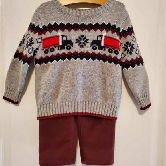 GAP & GYMBOREE Truck Sweater Jeans Pants Boy 12 to 18 12-18 Months Outfit Set - Picture 1 of 3